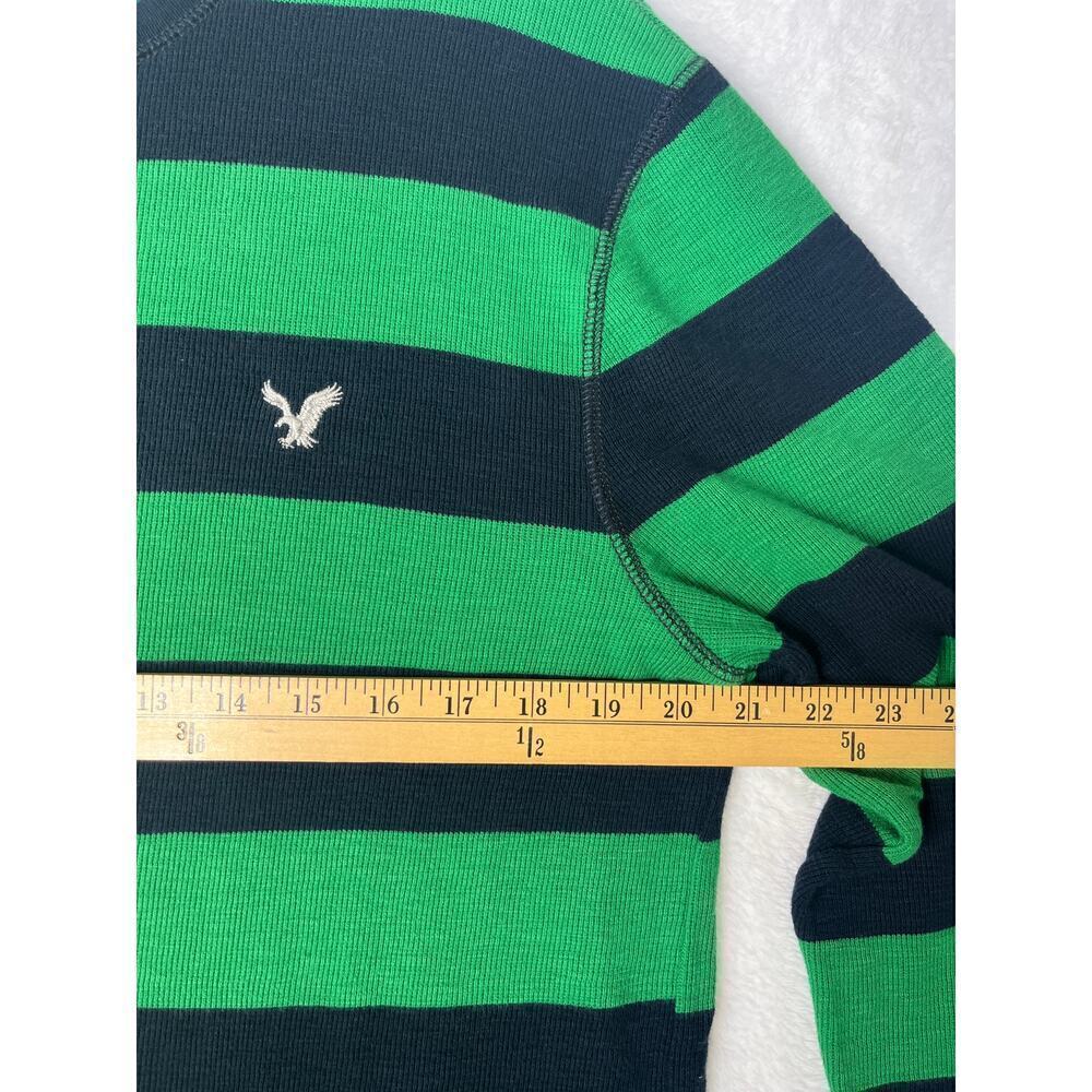 American Eagle Green Striped Waffle Thermal Long Sleeve Sz L Collegiate Preppy - Picture 7 of 8
